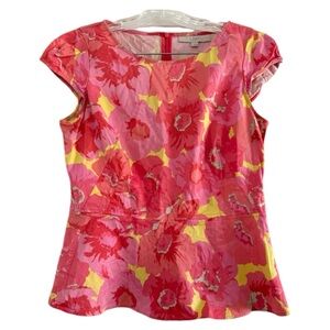 Ann Taylor LOFT Women’s Pink Bright Floral Peplum Shell Tropical Blouse-Size 2